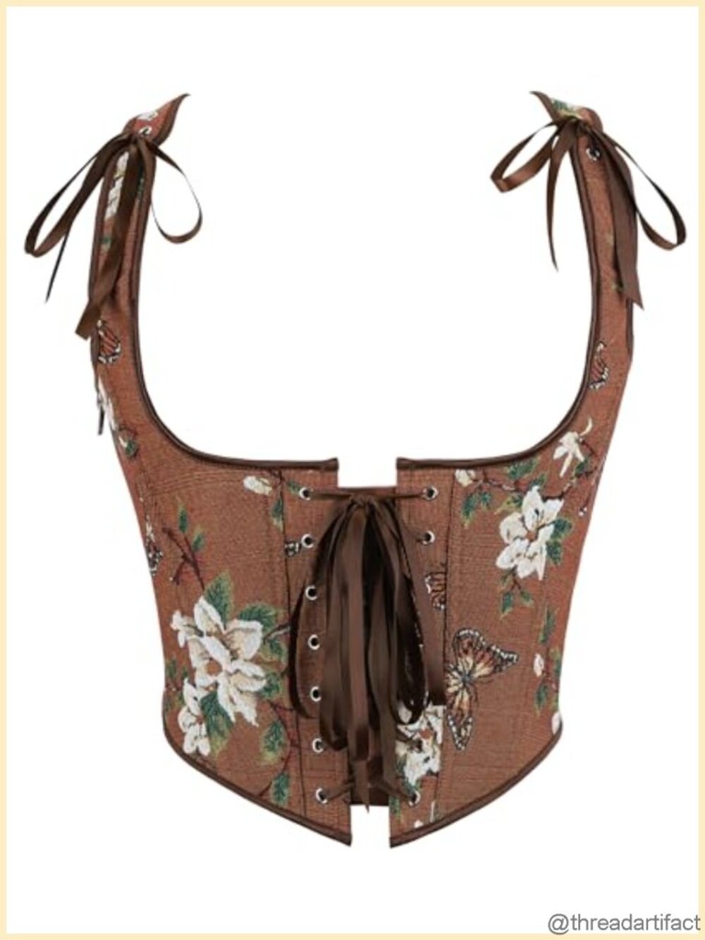 Velvet Floral Underbust Corset Top Lace-Up 12-Bone Bustier